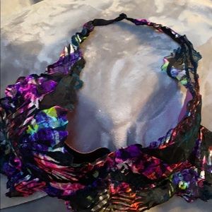 Multi neon and black lace halter PINK bra Med